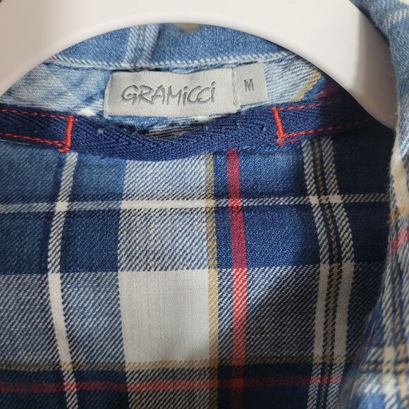 Gramicci Button Up Flannel Tunic Top Womens Size Medium M Blue Plaid Countrycore - Picture 6 of 10